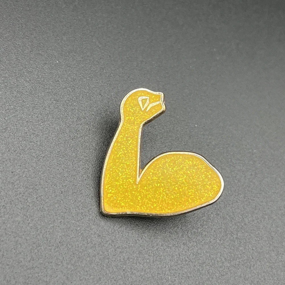 Varsity.com‎ Yellow Sparkly Emoji-Style Strong Arm Lapel Hat Pin